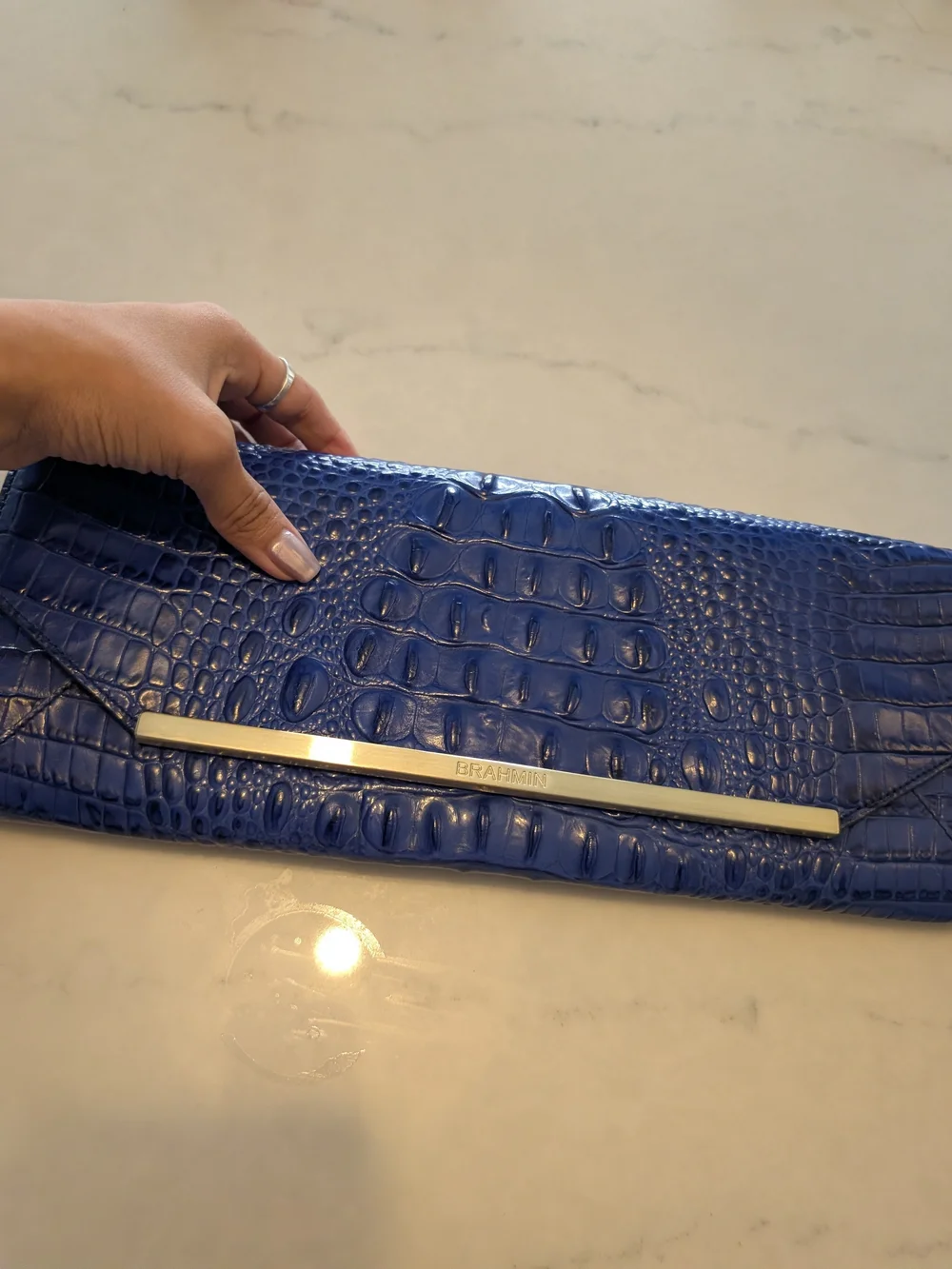Brahmin Blue Croc-Embossed Leather Clutch